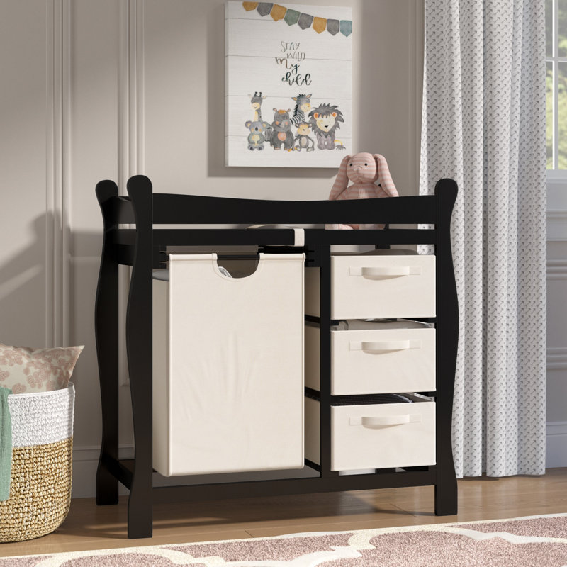 Ocean Alexander Sleigh Style Baby Changing Table with 3 Baskets and Hamper & Reviews Birch Lane